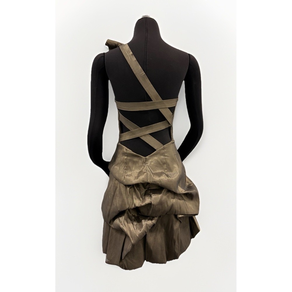 Jessica McClintock Cocktail Dress 8 Mini Satin Silver Gold Bubble Hem Party VTG - Picture 6 of 12